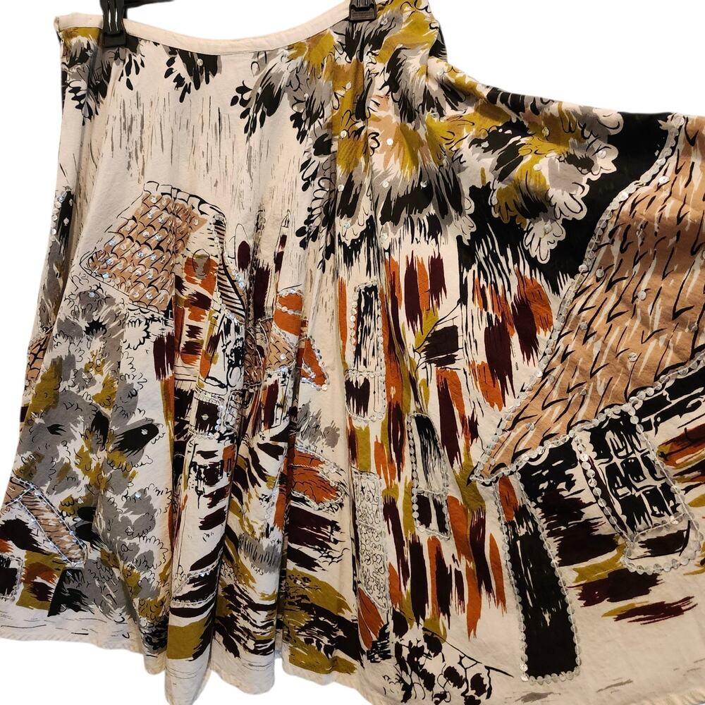 VTG Papillon Los Angeles AOP Skirt Sz XL Village & People 100% Cotton Artsy